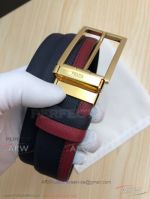 AAA Prada Leather Belt - Red And Black Leather Gold Buckle 